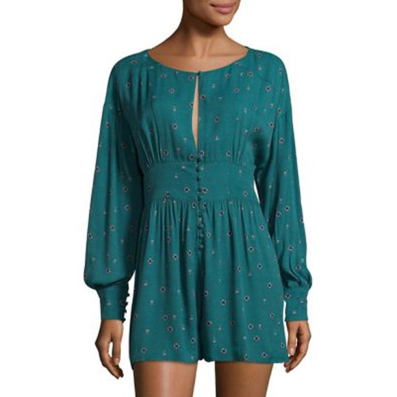 NWT Free People Love Grows Emerald Green Long Sleeve Romper Jumpsuit - Picture 8 of 9